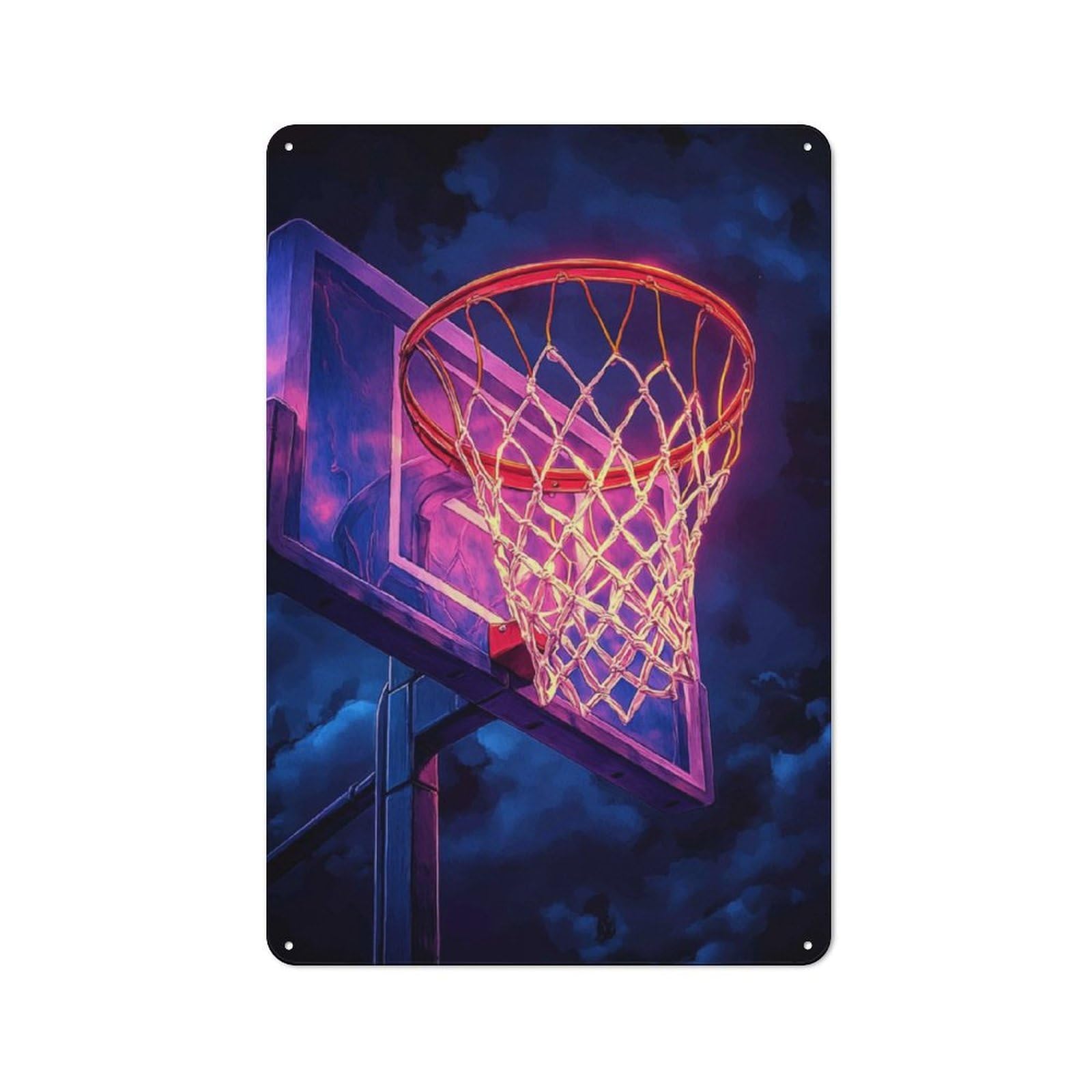 Junmoney Neon Basketball Hoop Printed Metal Sign 30X20cm For Café Or Restaurant, For Hospitality Interior Collectors