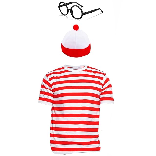 Bismaa Kit de camiseta de rayas rojas y blancas para mujer y niña, disfraz de despedida de soltera