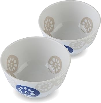 Mino Ware Japanese Lightweight Rice Bowls, Renkon, Set of 2