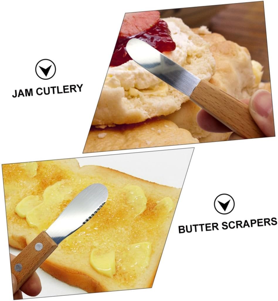 KICHOUSE 4pcs Stainless Steel Cheese Butter Knife Cheese Wire Cutters Wooden Handle for Home Kitchen