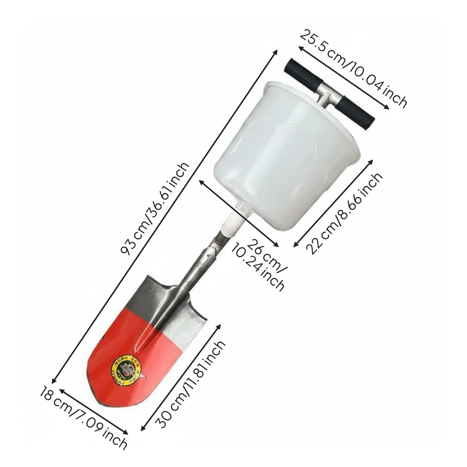 Épandeur d'Engrais Épandeur Semoir Planteur Outil Manuel Multifonction Construction Acier à Haut Carbone Poignée en Fer Capacité Élevée pour Travaux, Round Head W Bucket