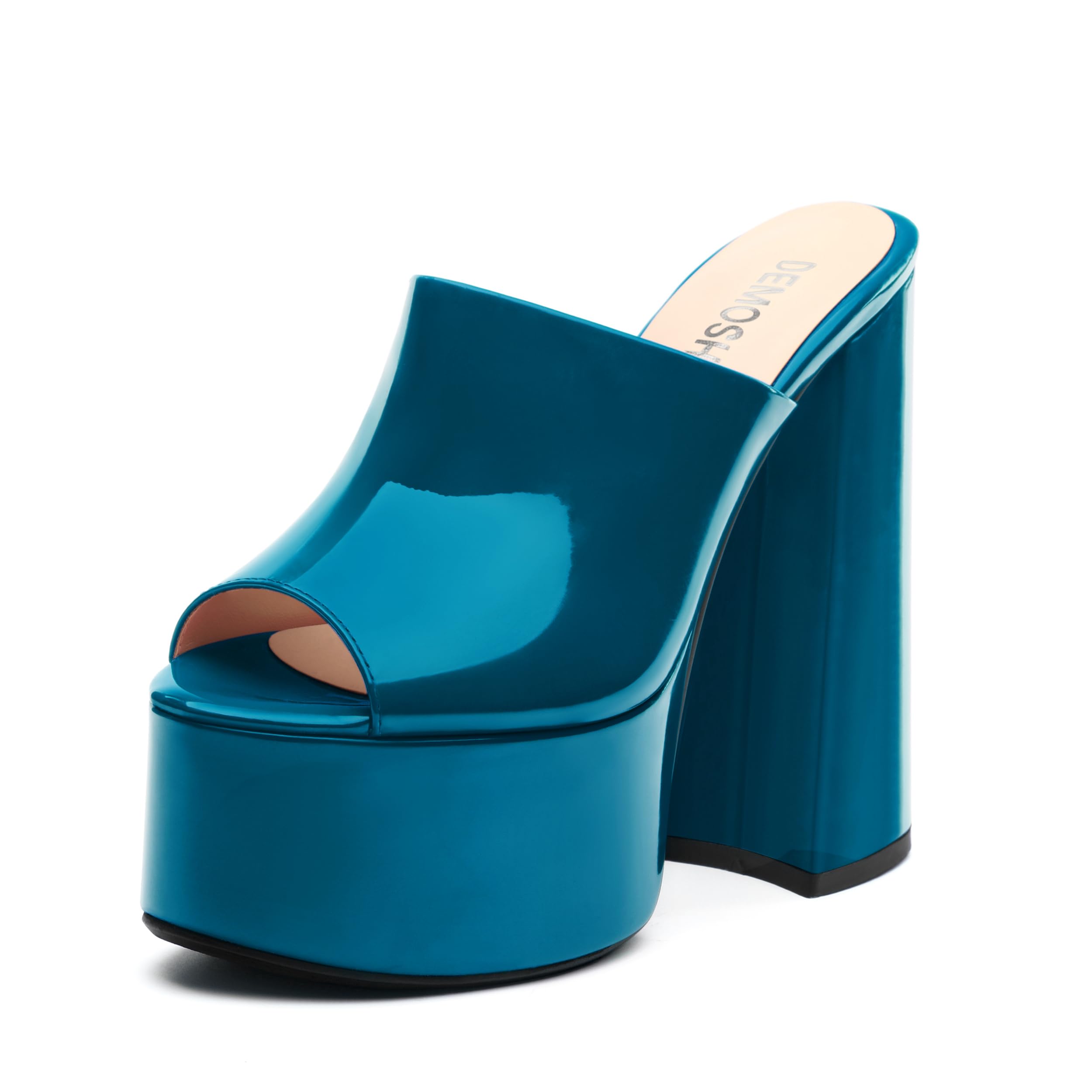 DEMOSHINE Women's 6 Inch Platform Heels Slip On Mules Sandals Open Peep Toe Sexy Chunky High Block Heels for Club Party Dressy Shoes