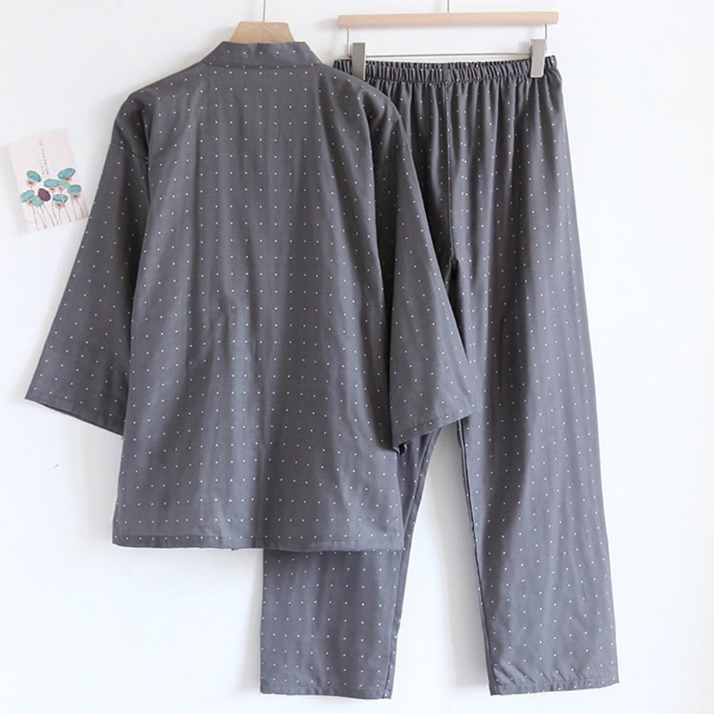 FANCYPUMPKIN Bata de estilo japonés para hombre, kimono [traje de pijama de algodón]