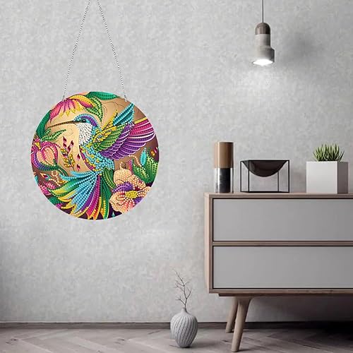 Miniatura 10 de LUSandy Kit de pintura de diamante de libélula 5D para bricolaje, letrero de arte de pared, libélula de diamante, atrapasoles, adorno colgante de