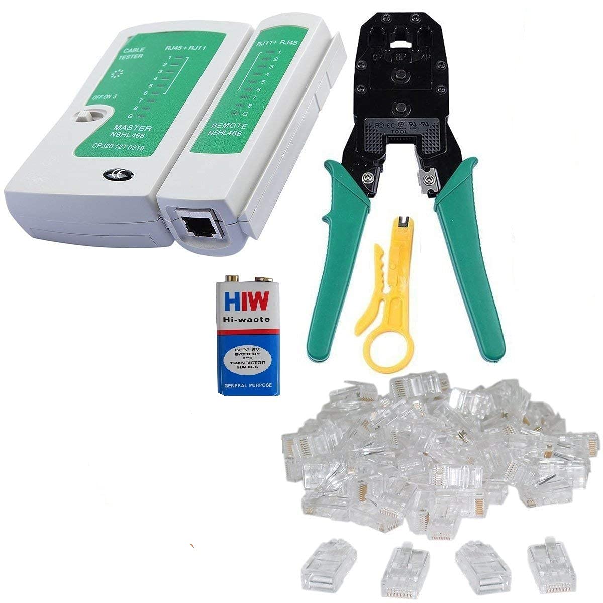 Sadow Combo of Rj45 and RJ11 Crimping Tool, Rj45 and RJ11 Network Lan Cable Tester, 9V battery and Rj45 Connectors (25 Plug)-image-12