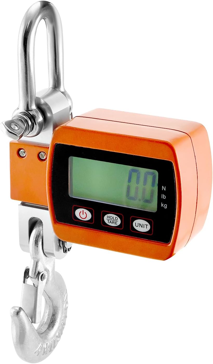QWORK Heavy-Duty Digital Crane Scale - 2200lb/1000kg Capacity, Dual Unit Conversion, Accurate & Portable Industrial Hanging Scale for Farming, Hunting, Warehouse Use, Cast Aluminum, Orange