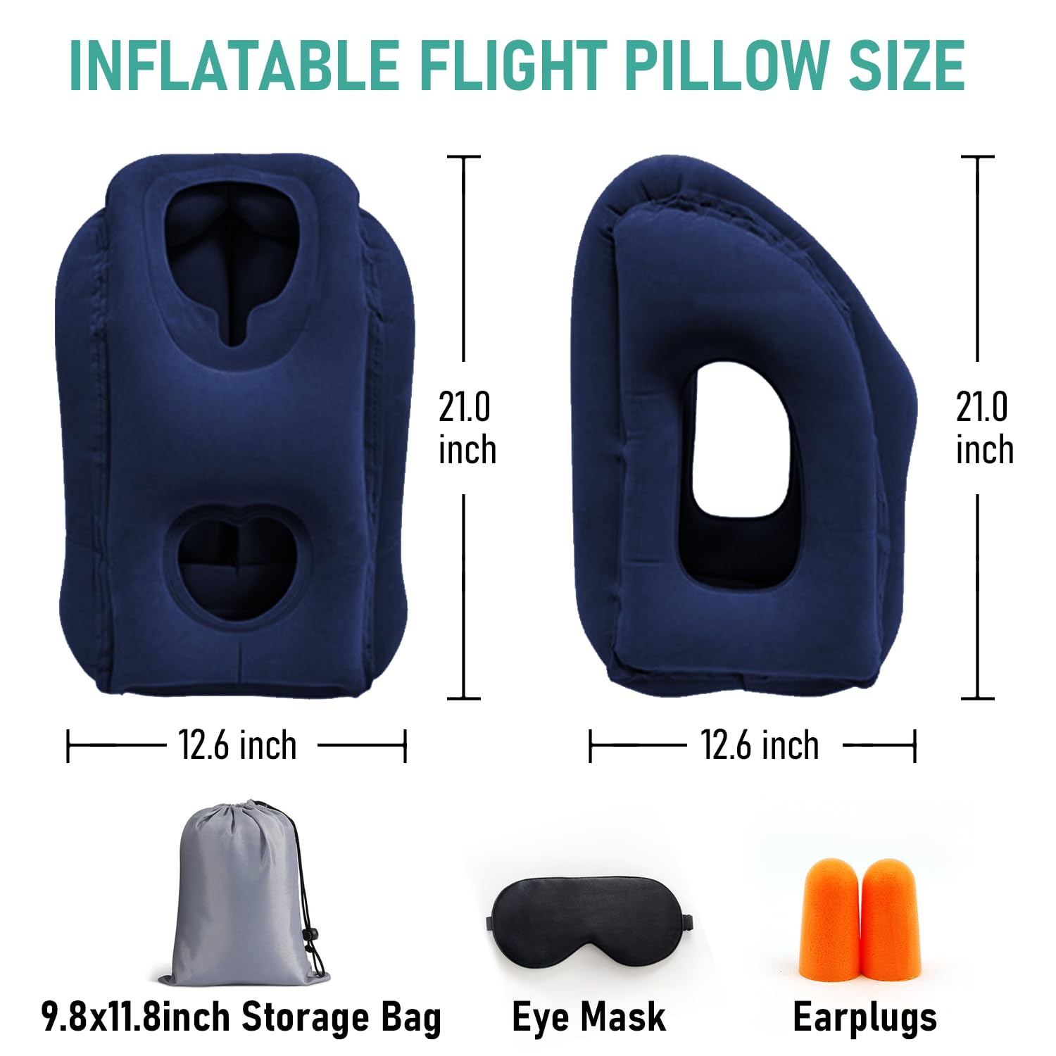 Confezione da 2 cuscini gonfiabili da viaggio per aereo, cuscino per dormire per alleviare il dolore al collo e alle spalle, cuscino gonfiabile per lunghi voli, utilizzato per aereo, auto, ufficio