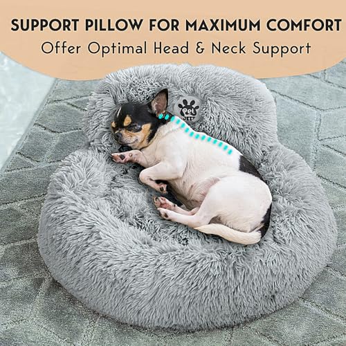 PetJett-Calming-Dog-Bed-Donut-Dog-Beds-for-Small-Medium-Large-Dogs-Anti-Slip-Washable-Round-Dog-Bed-Fluffy-Plush-Faux-Fur-Pet-Bed-Anti-Anxiety-Puppy-Bed-23-Fits-Up-to-25-lbs-Pets-Grey