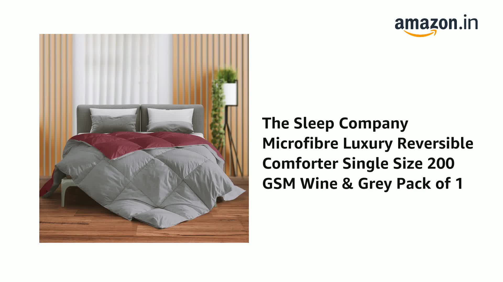 The Sleep Company Reversible Comforter | Wine & Grey | Single Size