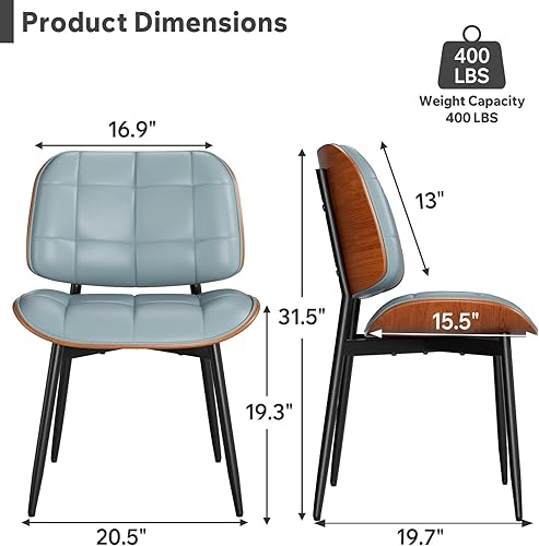 Miniatura 2 de Juego de 2 sillas de comedor, modernas de mediados de siglo con cojín grueso, sillas de cocina tapizadas de piel sintética con respaldo de madera