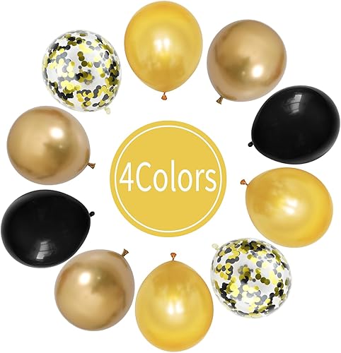 Miniatura 3 de Globos negros y dorados, 30 globos dorados metálicos, globos de cumpleaños con globos de confeti, para Halloween, fiesta de cumpleaños, boda,