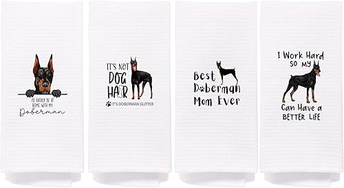 Miniatura 1 de NEGIGA Divertido juego de 4 toallas de cocina Doberman de 24 x 16 pulgadas, divertido juego de 4 toallas decorativas para perros, platos de mano