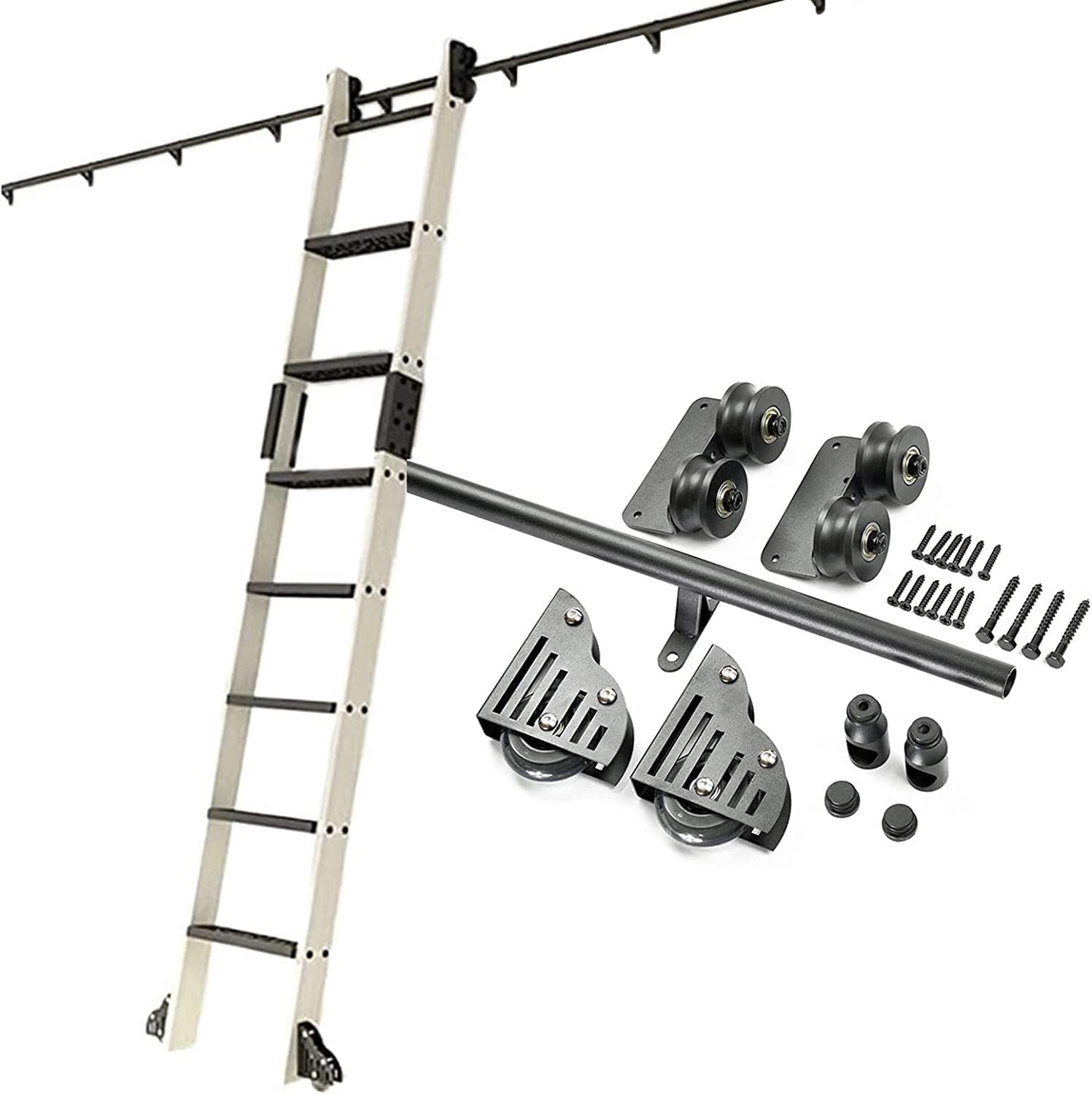 3.3ft-20ft Rolling Library Ladder Sliding Hardware Kit,Round Track/Rail(No Ladder),Round Tube Mobile Ladder Track,with Floor Roller Wheels (Size : 13ft/400cm Track kit)