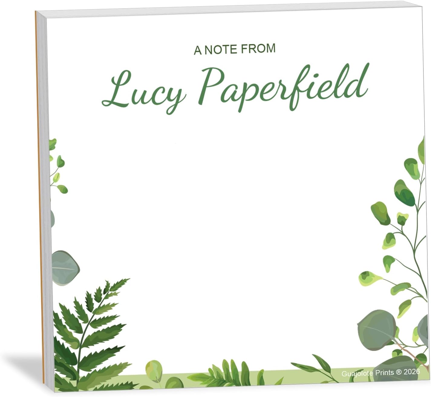 Personalized Notepad - Stationery Gift for Women Men Teachers Nurses Friends Coworkers Office Birthday - 3.5 x 3.5 Inches, 42 Sheets (Greenery)