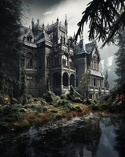 SKMN DIY Canvas Acrylic Paint Kits,A Mansion in The Mountains,Paint by Number Kit for Beginners and Ideal for Home Decor,40x50cm,Without Frame