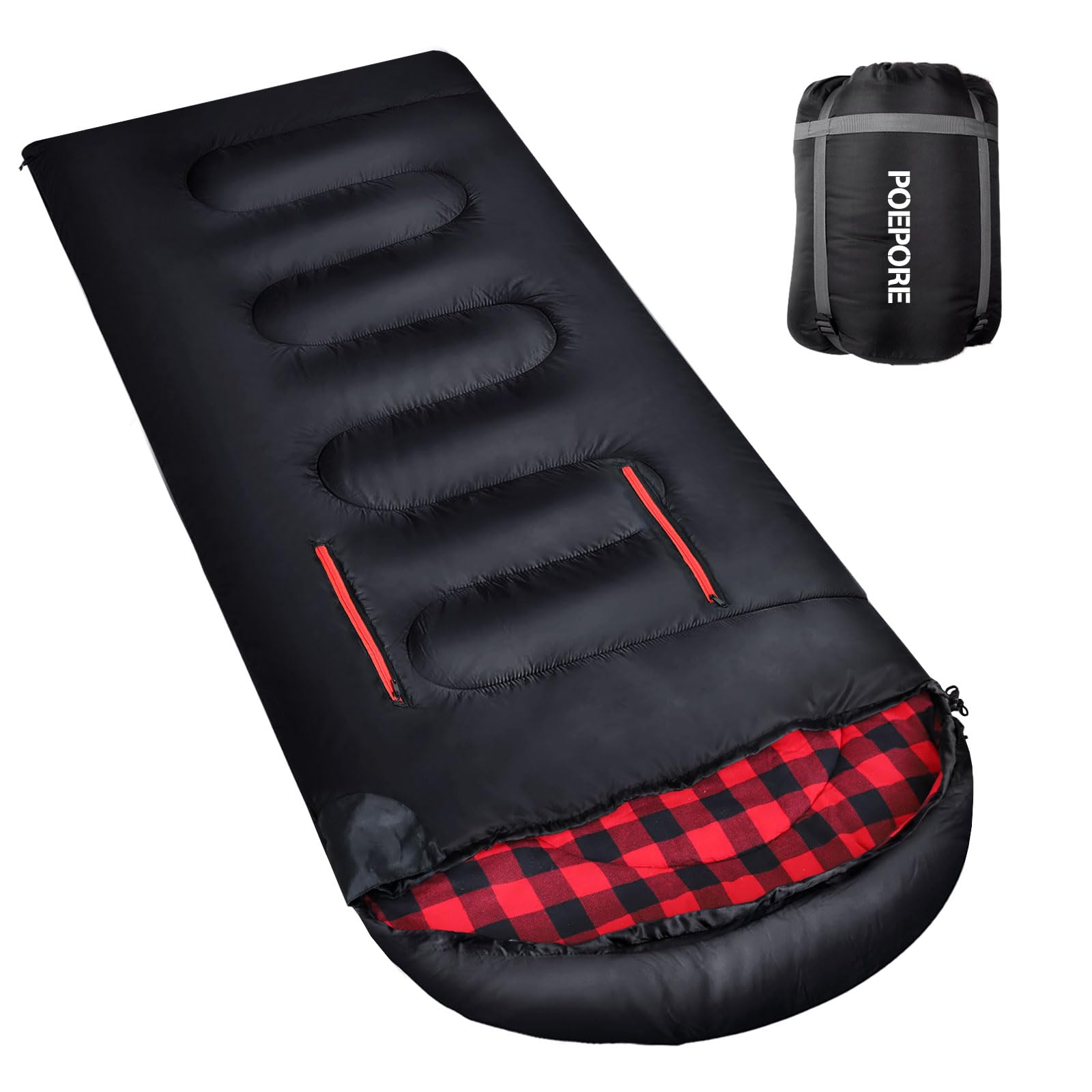 Flannel Sleeping Bag Cotton 0 Degree Cold Weather for Adults XXL Wearable Sleeping Bag 4 Seasons Waterproof with Compression Sack