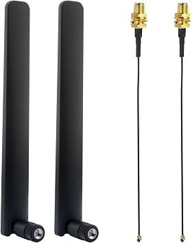 2 x 5G 4G LTE GSM 3G Antenna 600-6000Mhz 12dBi Mimo SMA Male Antenna + 2 x 15cm IPX MHF1 to SMA Female Extension Cable for Router USB Adapter Reaper Network PCL Card Security Camera