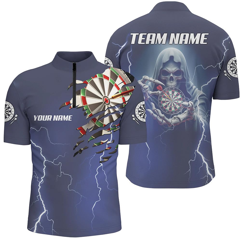 Individuelles Skelett-Darts Thunder Lightning Blau 3D-gedrucktes Herren & Damen Polo & Quarter-Zip Shirt Darts-Trikot T1471