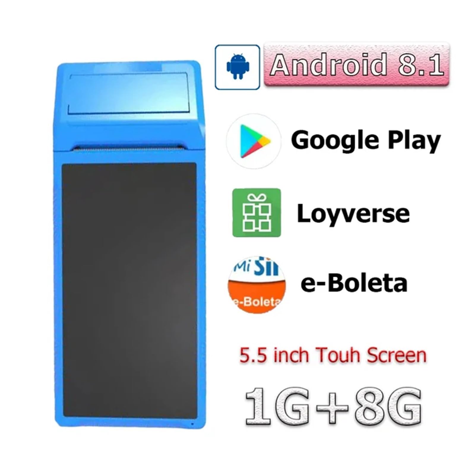 Terminale POS PDA Portatile Stampante Termica Internet 3G con GPS 58mm WiFi 8.1 Stampanti for Codici a Barre industriali robuste(Blue PDA)