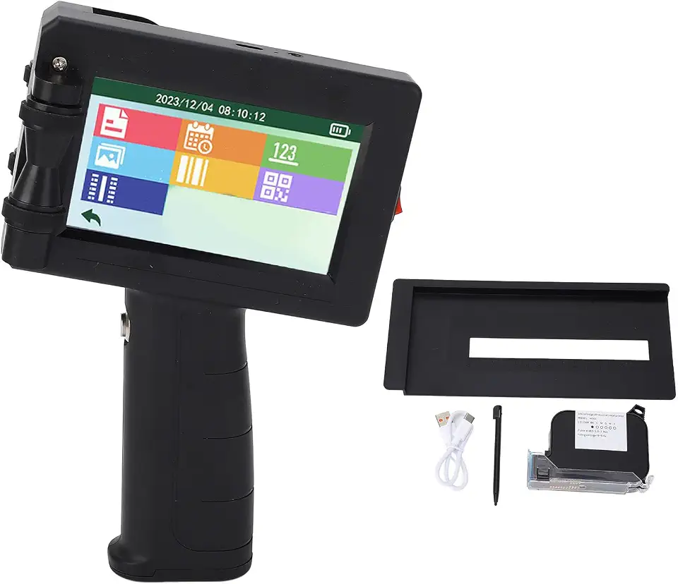 Impressora a jato de tinta portátil de 12,7 mm, tela sensível ao toque de LED de 12,7 cm, kit de impressora a jato de tinta de secagem rápida para personagens gráficos de código de barras data