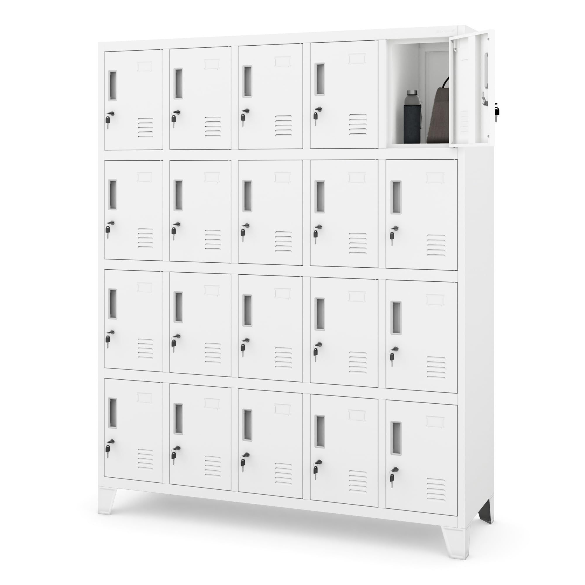 Jan Nowak Domator Taquilla Vestuario 5B4A Armario Metalico con 20 Compartimentos Ranuras de ventilación Pintura en Polvo 172 cm x 136 cm x 45 cm Blanco