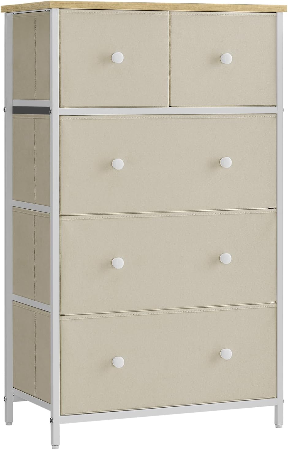 SONGMICS Chest of Drawers, Fabric 5-Drawer Storage Organiser Unit, Dresser, for Living Room, Hallway, Nursery, Camel Yellow and Cream White LTS514W01