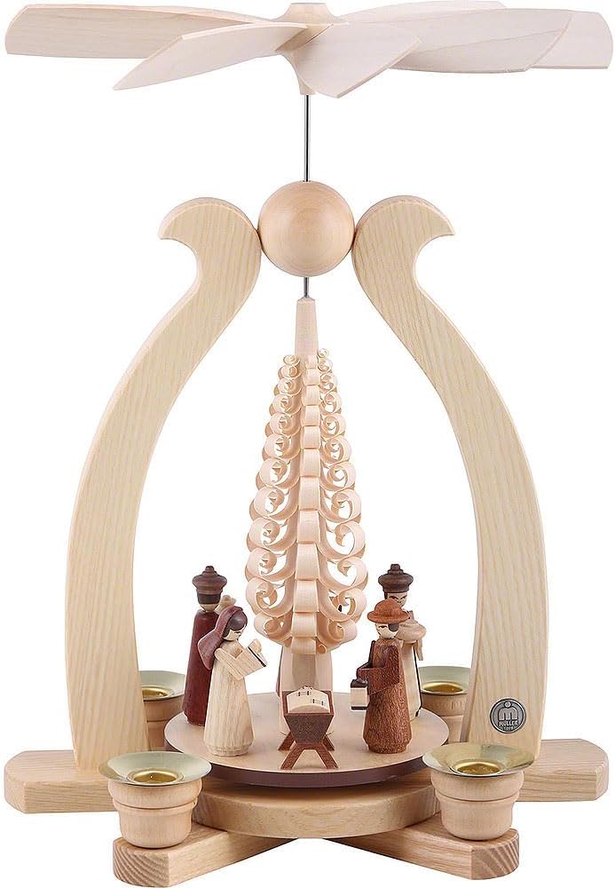 German christmas pyramid arch Nativity scene, height 29 cm / 11 inch, natural, original Erzgebirge by Mueller Seiffen