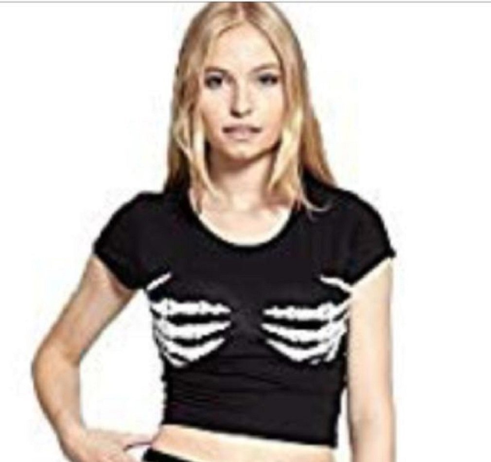 Metluq M0d4 Women's Hands Print Crop Top Halloween Choker Neck Skull Matel Skeleton Hands Print Top Dress T-Shirts 8-26 (, Uk 12-14 M/L)