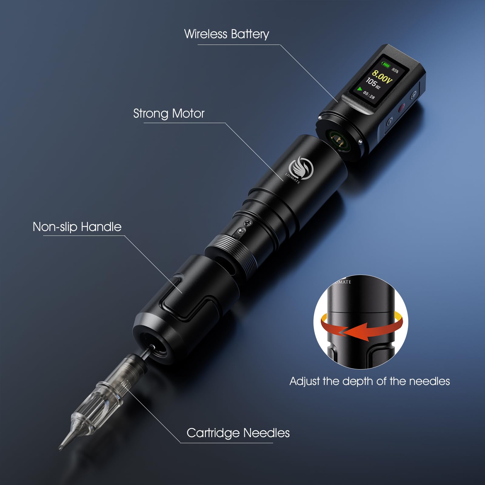 Máquina de Rotativa Kit Inalámbrica con Batería 1600mAh, Pantalla LCD, Conexión RCA, Máquina de Bolígrafo Inalámbrica con 20 Agujas 10 Tintas para Principiantes y Artistas LIUMATE