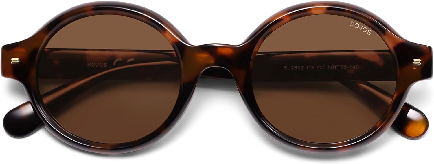 SOJOS SJ2602 Small Retro Round Polarized Sunglasses for Women Men - Vintage 80s 90s Hippie Style, UV400 Glare Reduction