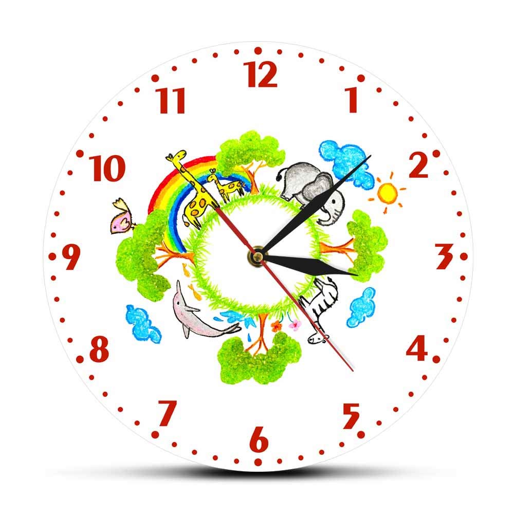 Amazon.co.jp: 掛け時計, 子供の素敵な絵を描く地球のコンセプトが印刷