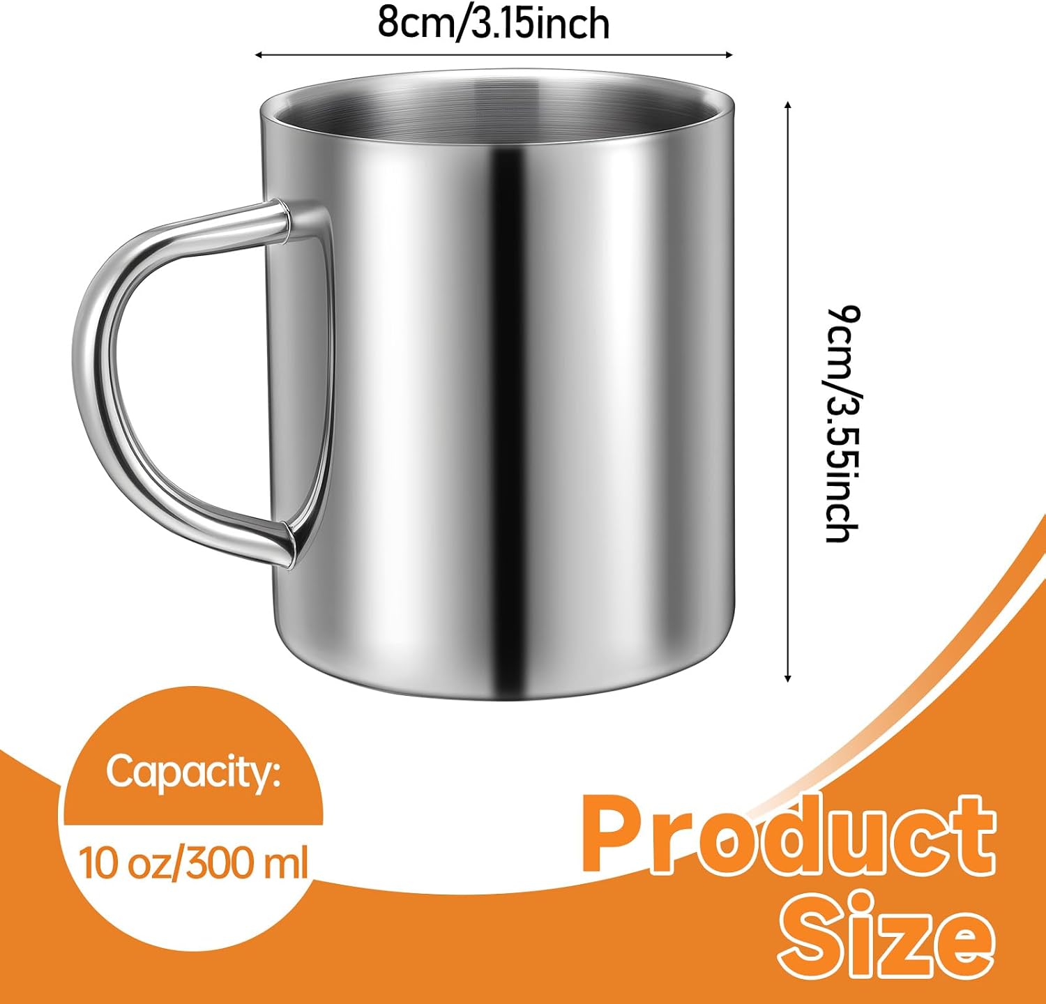 4 Pcs 10oz/300ml Stainless Steel Coffee Mugs with Handle, Metal Double Walled Tea Cups Anti Scalding Insulated Mugs Camping Mug for Home Camping Travel Outdoors RV Keep Drinks Hot