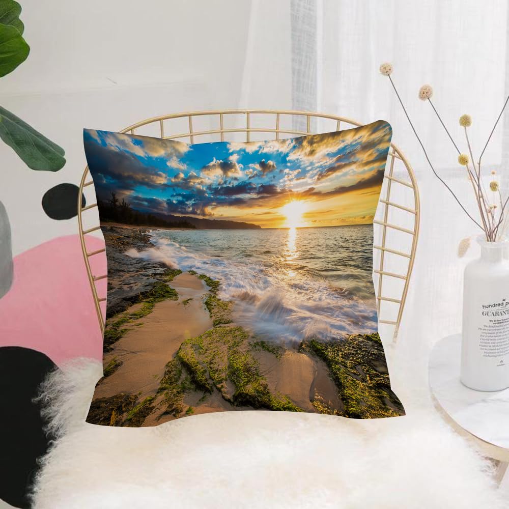 Hyosxw Seaside Scenery, Sea Surface, Reef Rock, Bea - A8 Cushion Cover,Throw Pillow Case Home Decorative For Living Room Bedroom Sofa Chair 18X18 Inch,Seaside Scenery, Sea Surface, Reef Rock, Beautiful Sky,Pillowcase 45X45cm