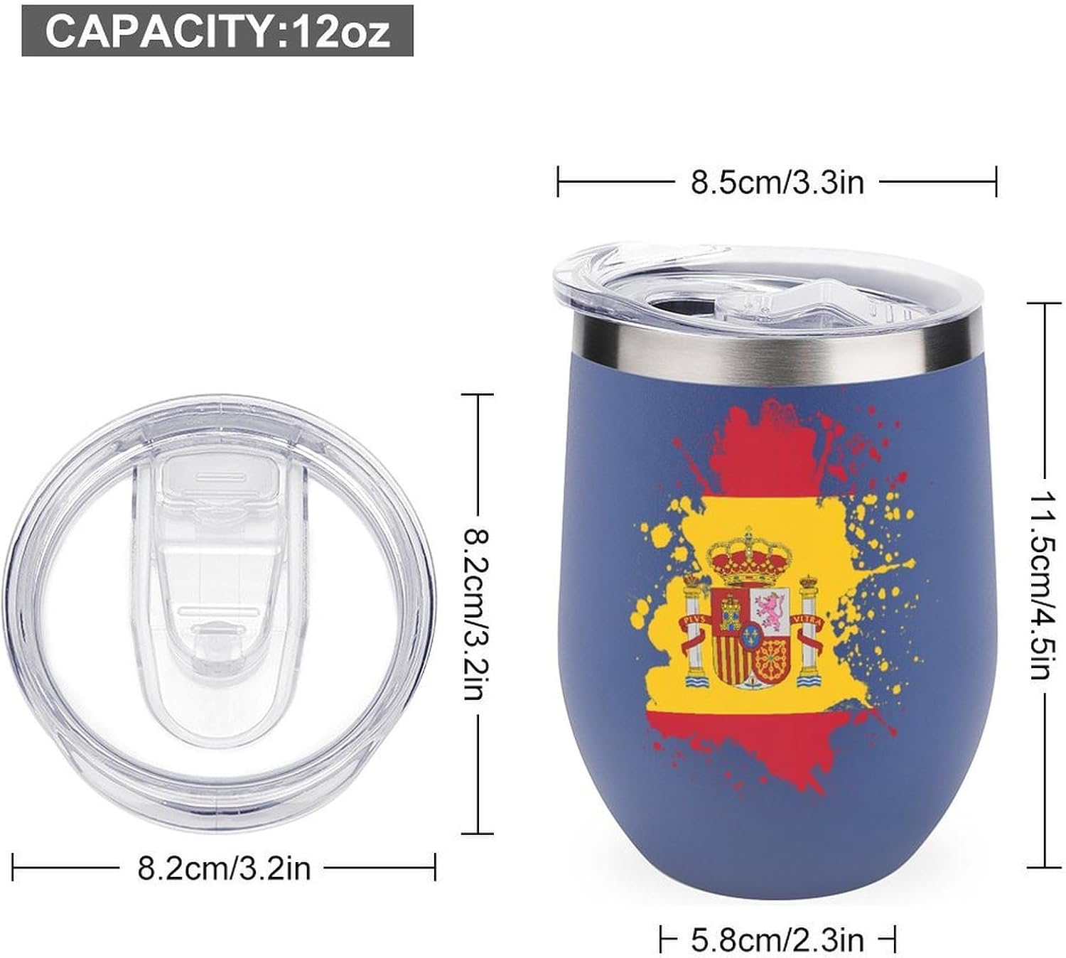 Spanish Flag Spain Splash Insulated Drinking Cup Stainless Steel Coffee Mug Wine Tumbler with Lid 12OZ
