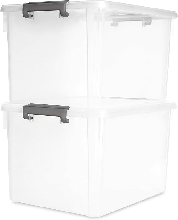 Citylife 30L Large Plastic Storage Bins with Latching Lids 2 Pack ...