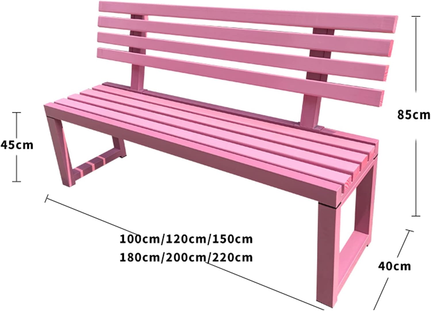 Outdoor benches terrace garden benches Heavy park bench with backrest Wrought iron metal frame and anticorrosive solid wood slats Patio double seat Withstand up to 1110lbs (Pink With Back 100cm) (Wh
