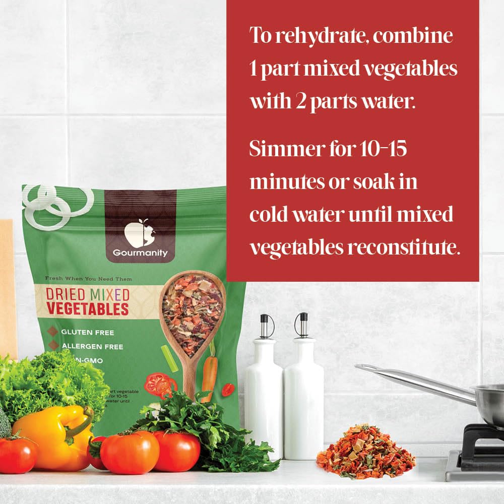 2lb Tasty Vegetable Soup Blend, Dehydrated Vegetables for Ramen Toppings, Stews, and Emergency Food, Bulk Resealable Bag, All Natural and Non GMO