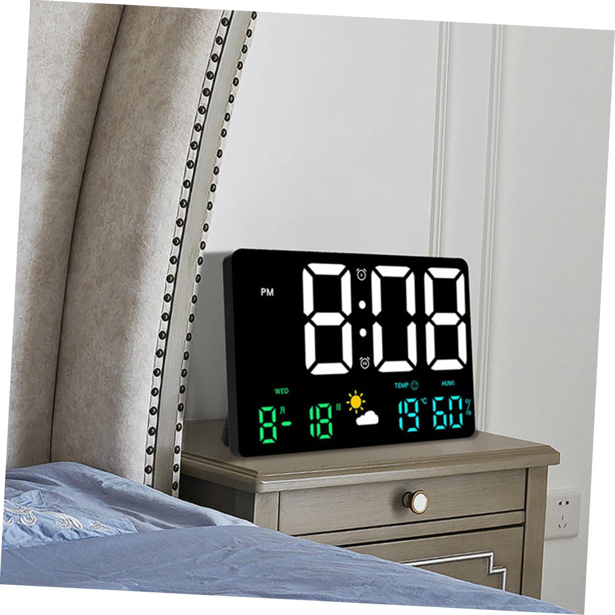 Garneck Led Temperature and Humidity Digital Wall Clock Large Display Alarm Clock Weather for Home Office