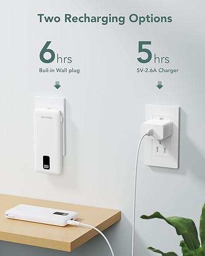 Miniatura 5 de Charmast Cargador portátil con cables integrados y enchufe de pared de CA, banco de energía delgado compacto de 10000 mAh, paquete de batería