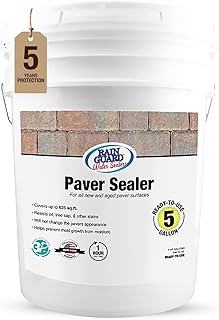 Rainguard Water Sealers Paver Sealer, Penetrating Protection Against Oil, Sap, Stains, and Moisture, for All Paver Surfaces, Silane/Siloxane Waterproofer, Natural Finish, Ready to Use, 5 Gallons