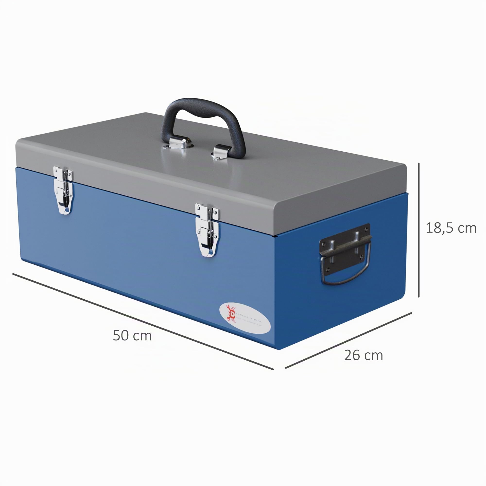 DURHAND Caisse Boite à Outils Métal Transportable 50L x 26l x 18,5H cm Bleu
