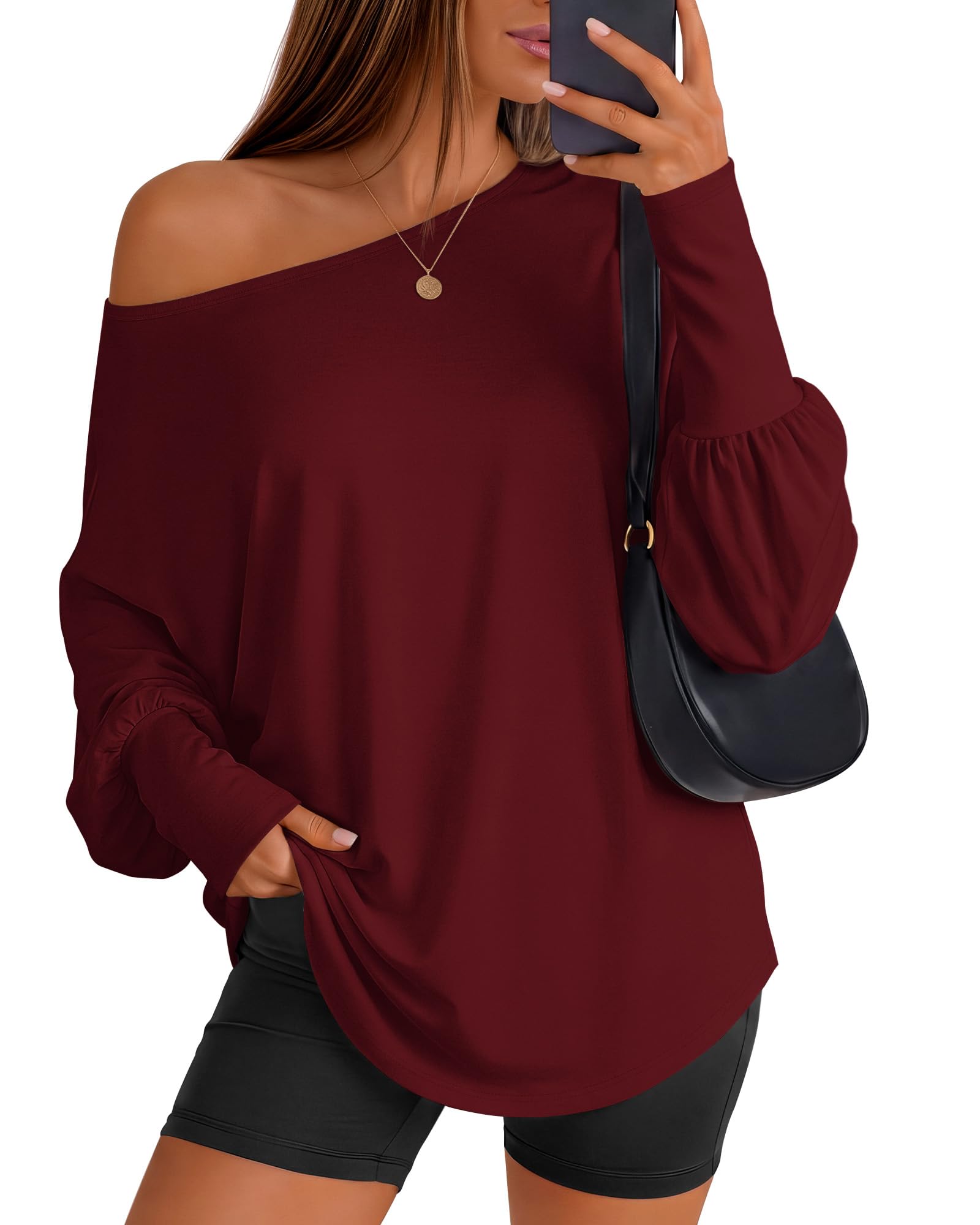 Huukeay Women's Off The Shoulder Shirts Oversized Tops
