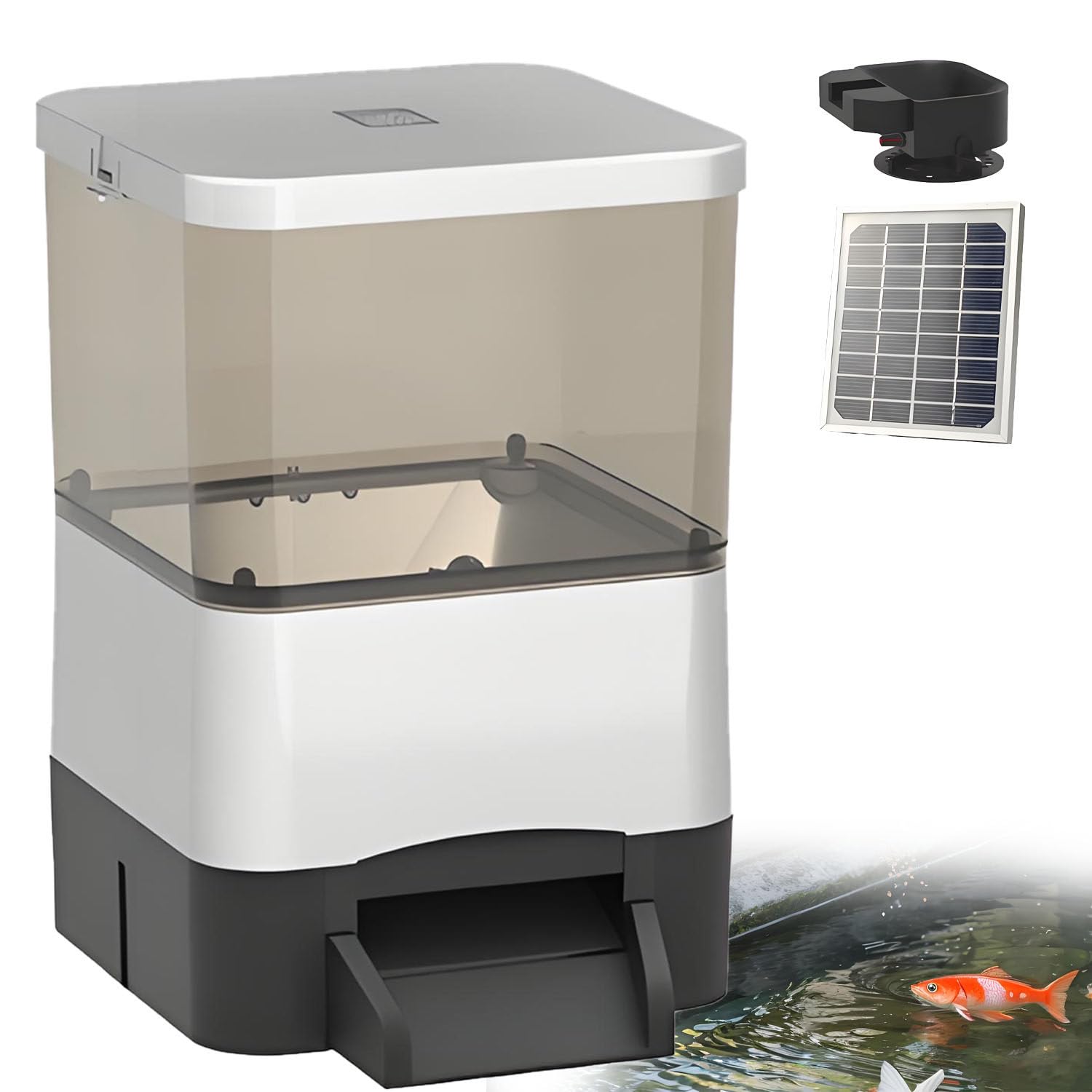 BOOZXCV Smart Automatic Koi Fish Feeder - Moisture-Proof, Rain & Sun Resistant, 120° Scattering, App Control for Koi & Goldfish Tanks - for Aquaculture (4L)