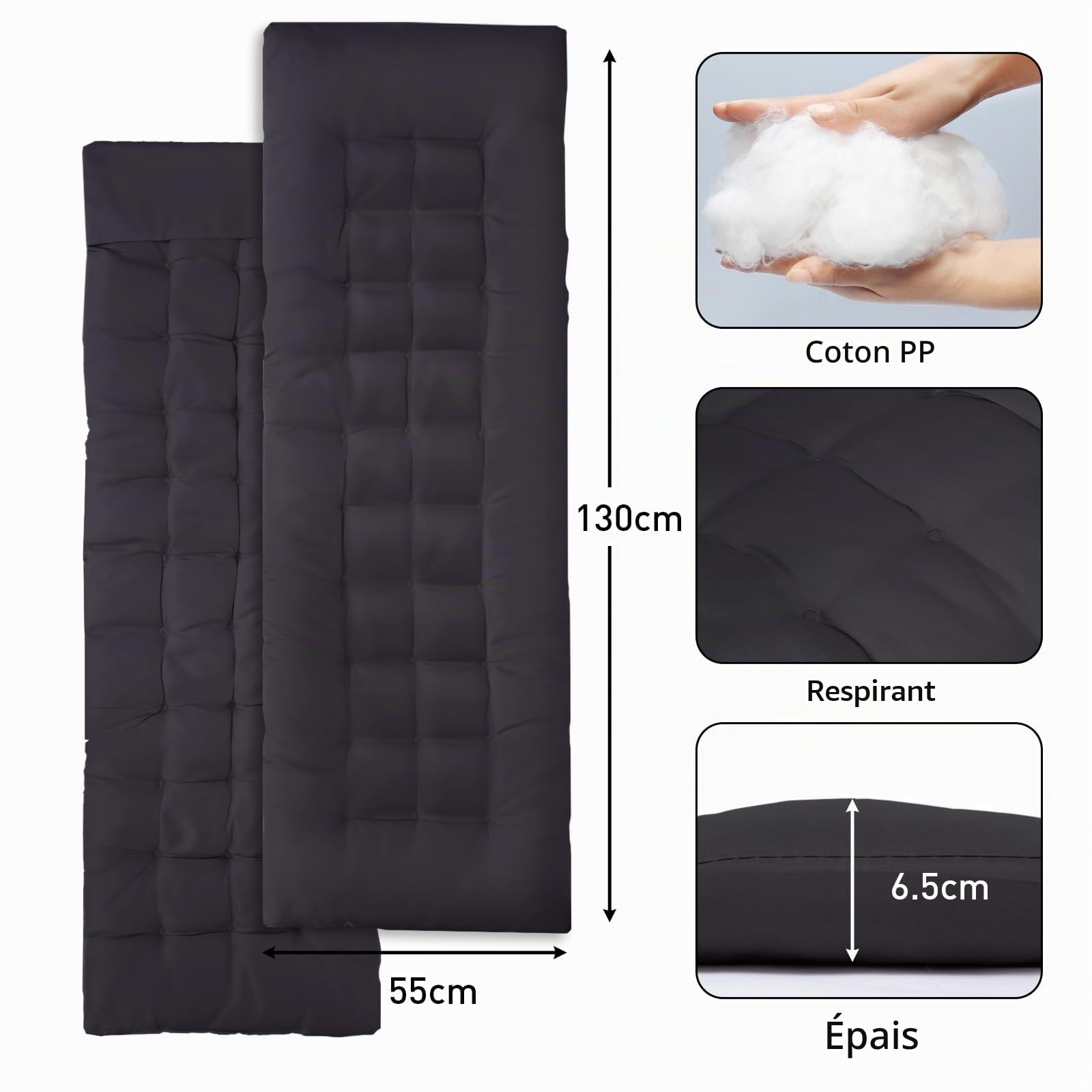 Chaise Longue Pliante 2 in 1 avec Coussin amovible, Transat de Plage, Noir | Porte-gobelet, d’accoudoirs Réglables, Respirantes Textilène, Bain de Soleil pour la Piscine de Jardin.