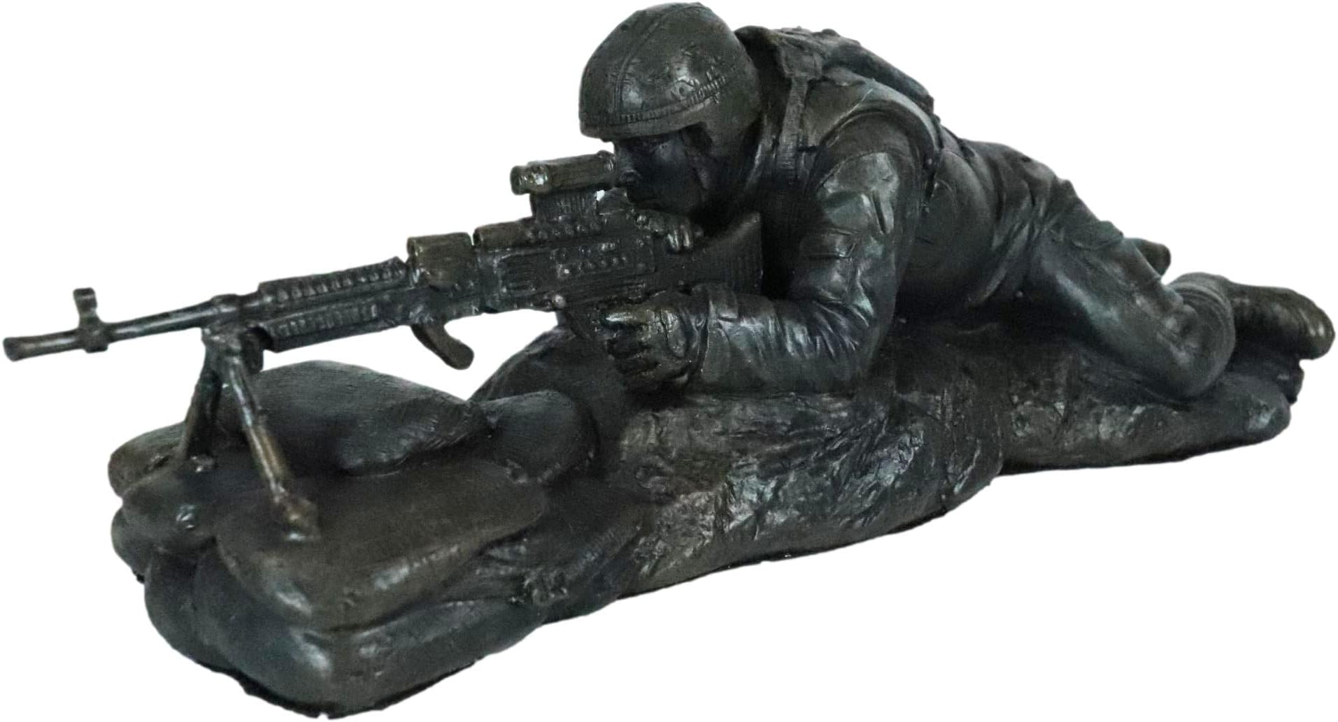 Ebros Gift War Battlefield Marine Scout Sniper Soldier with Long Range Rifle Gun On Tripod Stand Statue 10.75" Long Honor and Valor US Military Combat Mission Unit Infantry at Arms Patriotic Figurine