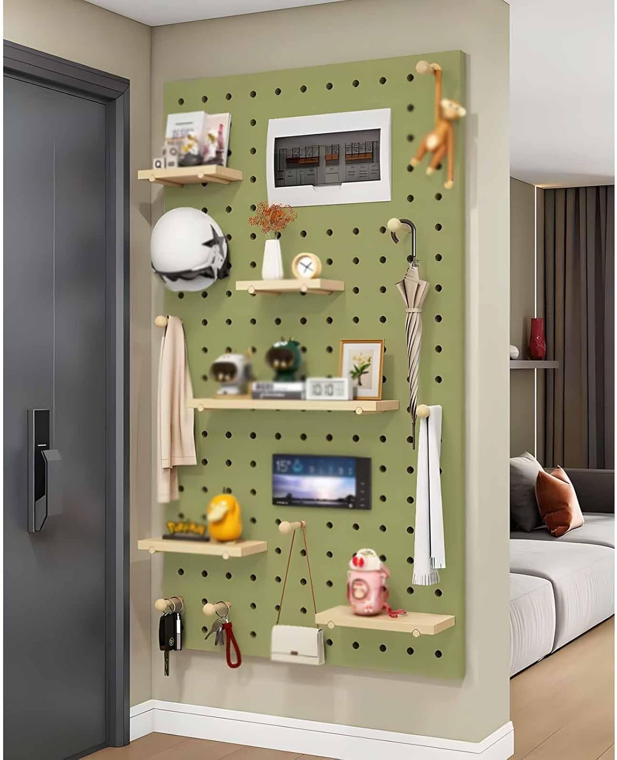 12mm Thick Wooden Wall Organizer - Green 40x60cm, Versatile Mountable Display Panel for Garage Tool Storage & Office Organization, Durable & Stylish Solution