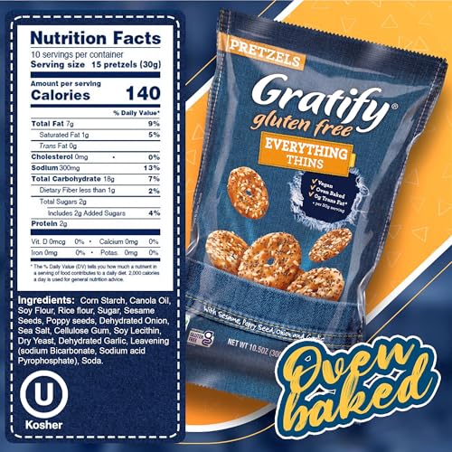 Image of Osem Gratify Gluten Free Everything Thins, Pretzel Crisps - 10.5 Oz Bag