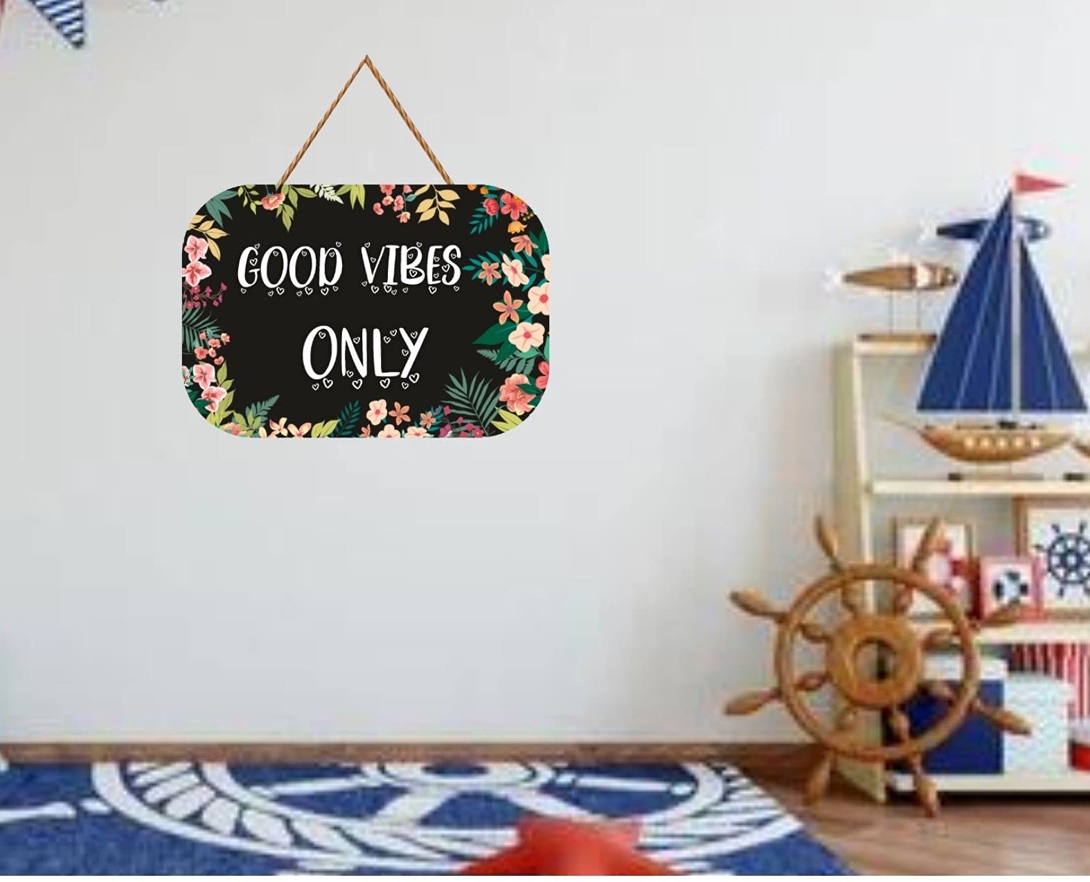 Crafts World Wooden Home Decorative Wall Hanging | Printed Designer Home Decor for Living Room (Good Vibes Black) 1