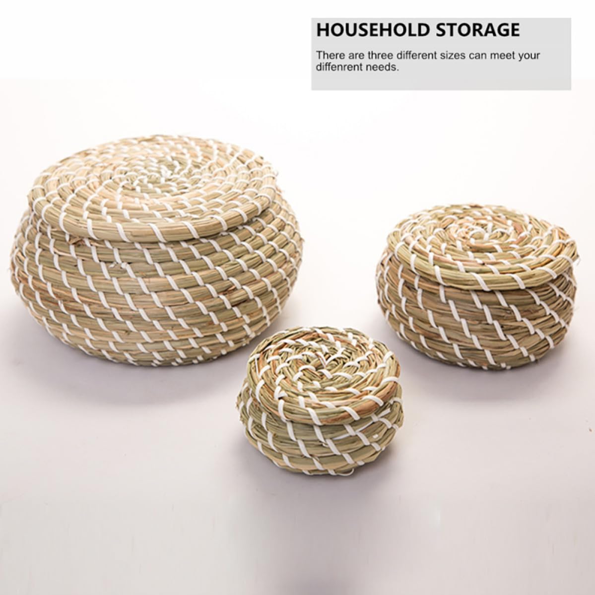 Cesta con Tapa Mimbre Ligera y Fácil de Mover, Contenedor Tejido a Mano con Tapa para Almacenamiento en Taburetes y Oficina Color Aleatorio