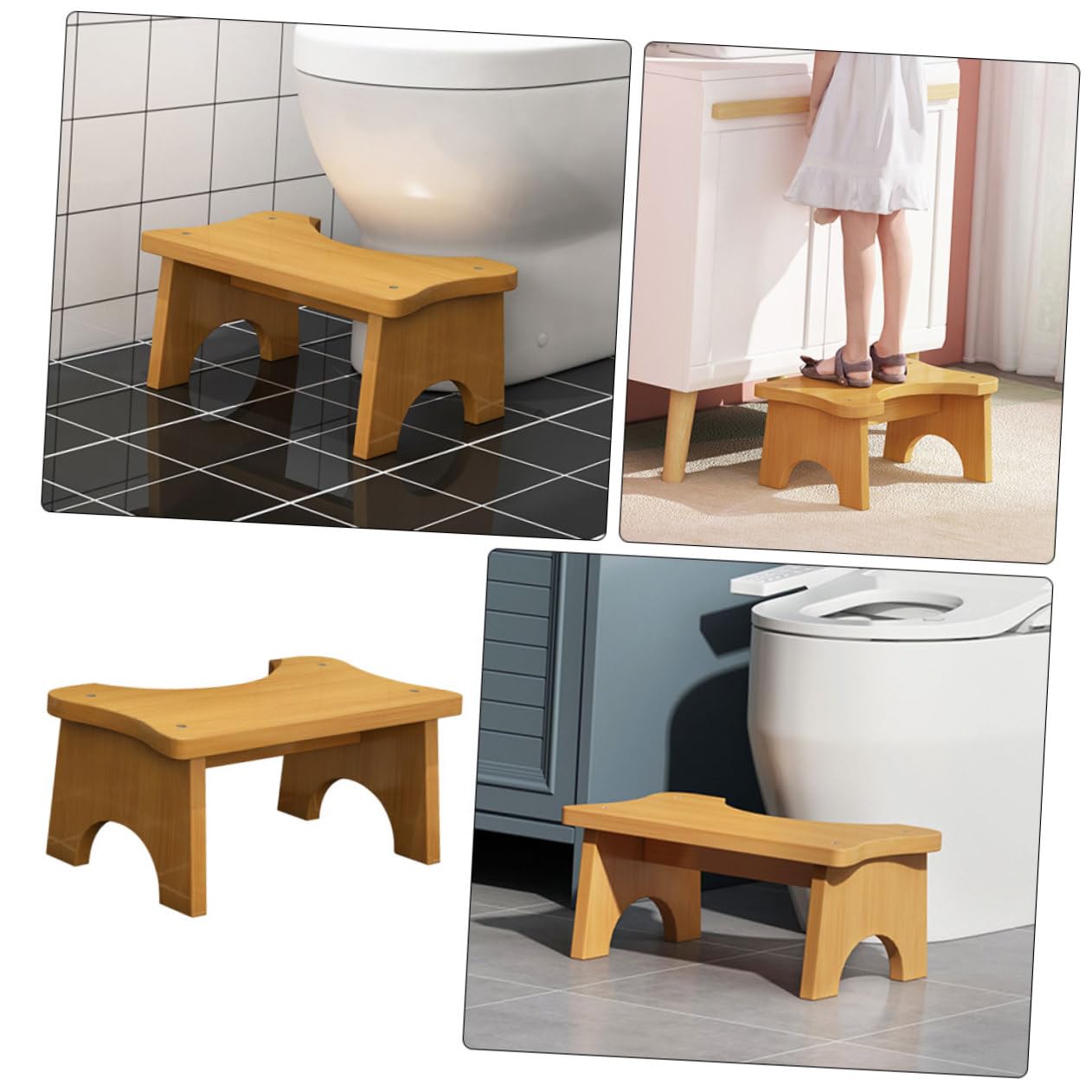 Stabiler Holz Fußhocker fürs Badezimmer Kompakter Toilettensitz Trittschemel Rechteckig Praktischer Hocker für Kinder und Ganze Familie